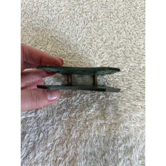 Vintage Enameled Brass Napkin Holder Egyptian Ladies with Pottery - Picture 6 of 9